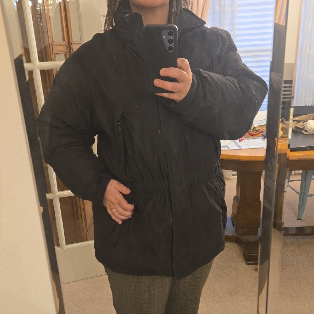 Eddie Bauer Women's Goose Down Black Puffer Coat Large EUC Vintage